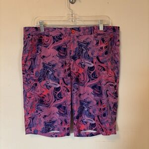 Hreski Men's Golf Shorts‎ 34 Pink Paint Splash Graphic Print Neon 10"